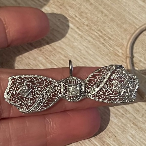 Vintage Converted 14KT White Gold Diamond Pendant - Picture 11 of 15